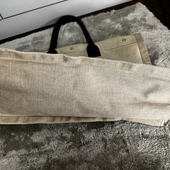 Saint Laurent Rive Gauche Beige Canvas Tote with Black Handles /canvas leather - Picture 5 of 11